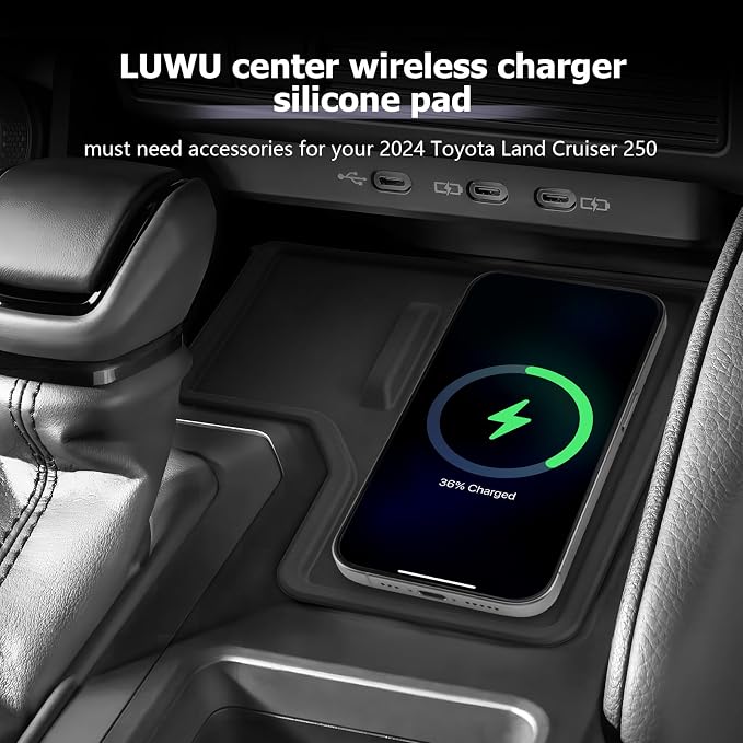 LUWU 2025 2026 Land Cruiser Wireless Charging Mat Compatible with 2024 2025 2026 Land Cruiser 250 Accessories Silicone Protective Pad Center Console Phone Charger Liner Mat (LC250 First Edition Only)