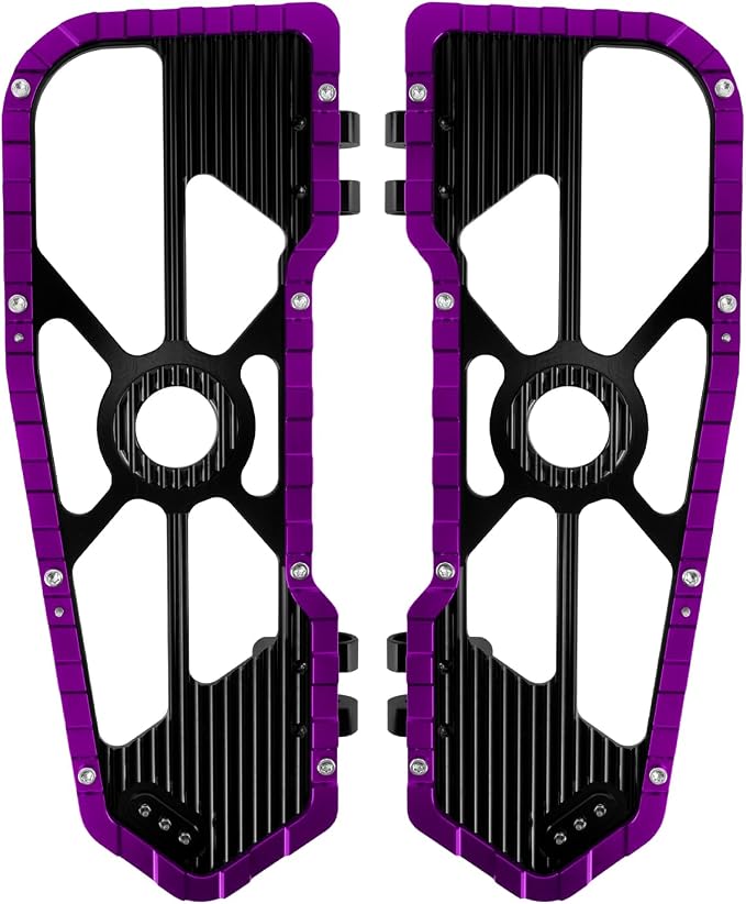 Motorcycle Floorboards Driver Passenger Footboards Wide Foot Pegs Board Pedal Compatible with Touring Electra Road Street Glide Softail Road King (Front Floorboards-Purple Edge)