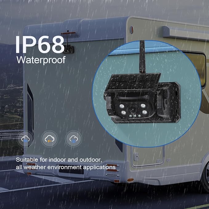 Hikity WiFi Magnetic Solar Wireless Backup Camera for Trucks/RV/Trailer | 1080P Rechargeable, IP68 Waterproof, Night Vision, Type-C Charge, Support iOS & Android