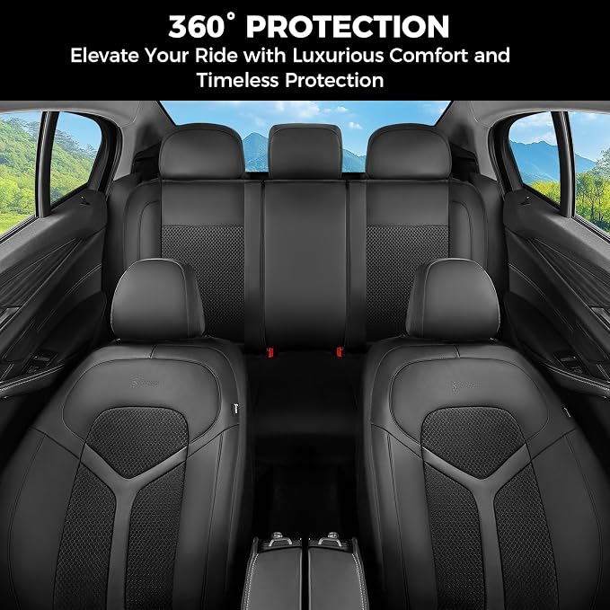 FLORICH Car Seat Covers Front Seat, Universal Seat Cover 2 Seats, Automotive Seat Covers with Mesh Leather, Waterproof Car Seat Protector, Breathable Car Seat Cushion for Most Car SUV Truck, Black