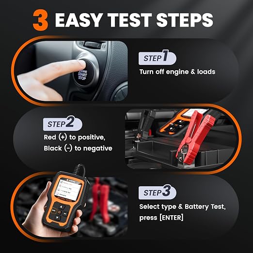 ANCEL BT410 12V 24V Car Battery Tester for Lead-Acid & Lithium Batteries, 100-2000 CCA Automotive Battery Load Tester Health Cranking Charging System Alternator Test for Motorcycle Car Truck RV Boat