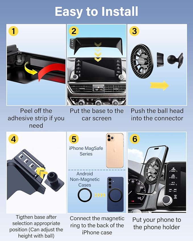 Phone Holder for Honda CR-V CRV 2023-2026/HR-V HRV 2023-2026/Pilot 2023-2026 Accessories 7/9-Inch Screen Fixed Clip, Magnetic Phone Mount Compatible with MagSafe, Magnets CR V Cell Phone Holder