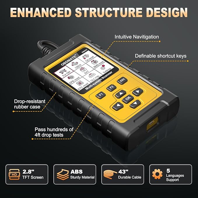OBD2 Scanner Diagnostic Tool for GMC/Buick/Chevrolet/Cadillac, OM507 All Systems Diagnostic with 12 Resets (Oil/ETC/EPB/ABS/SAS/BAT Register...), Full OBDII Functions Read&Erase Fault Codes