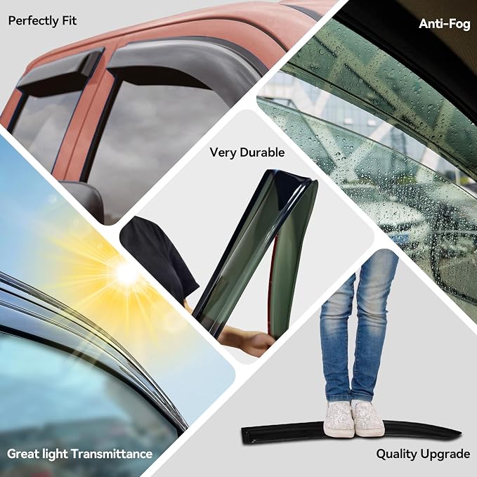 in-Channel Window Visors Rain Guards for 1992-2006 Ford E-150/E-250/E-350/E-450/E-550 Super Duty, Window Vent Wind Deflectors Visors Shades for 92-06 Econoline Cargo Van, 2PCS