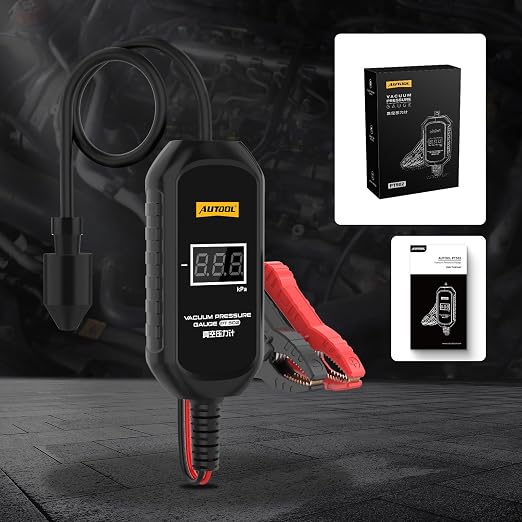 AUTOOL PT502 Digital Vacuum Pressure Gauge, Automotive Vacuum Leak Tester with Temperature Compensation, 101kPa High Accuracy Engine Intake Exhaust EGR Diagnostic Tool, 12V Car Powered