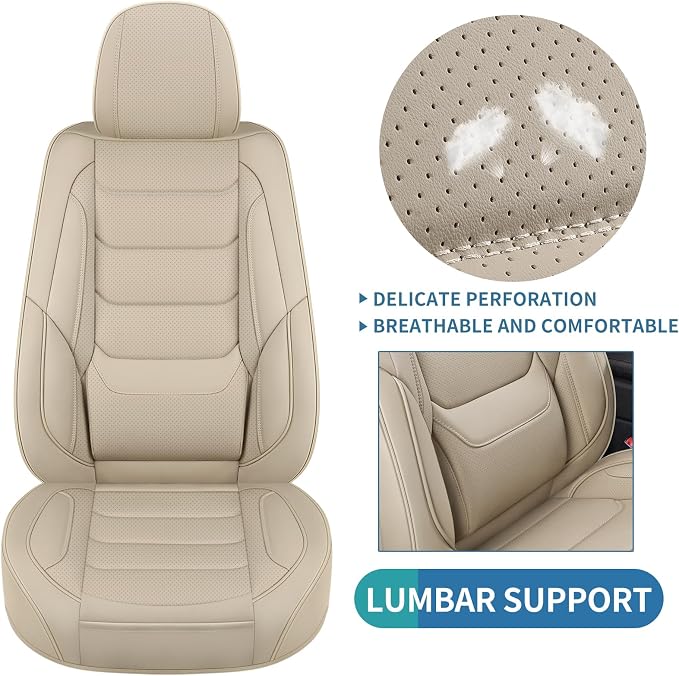 Leather Car Seat Covers Full Set Breathable Automotive Seat Covers Waterproof Seat Protectors Fit for Most Automotive Cars SUV Trucks Vehicle (Beige, Full Set)
