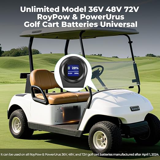 RoyPow Golf Cart Battery Meter LCD Display 36V 48V 72V Lithium Monitor Gauge IP67 Waterproof