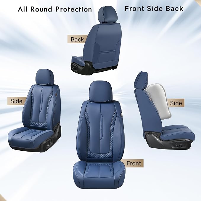 Coverado Car Seat Cover Front Seats, Blue Seat Covers Front Seats, Nappa Leather Waterproof, Car Seat Cushion, Car Seat Protector Universal Fit Most Cars