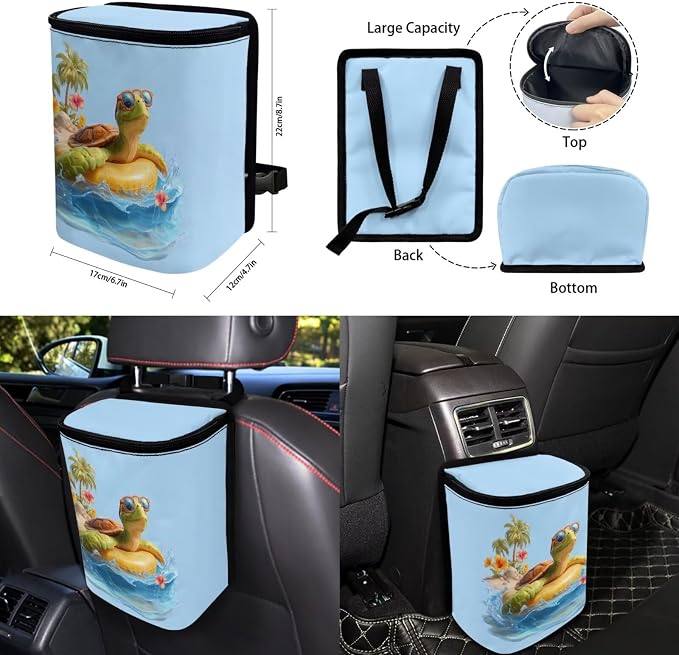 Forchrinse 15Pack Car Accessories Set Hawaiian Sea Turtle Car Seat Cover Full Set+Steering Wheel Cover+Car Trash Can+Seatbelt Cover+Coaster+Keychain