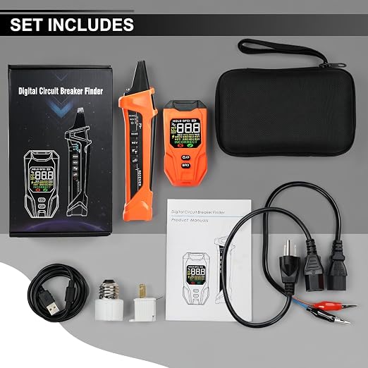 Circuit Breaker Finder with Large LCD Display, Rechargeable Circuit Tracer with GFCI Outlet Tester, Electrical Circuit Tracer with NCV Test & Flashlight, Set Includes Carrying Case and 3 Accessories