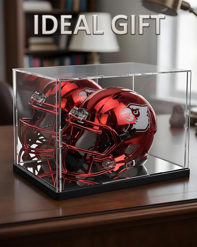 Mini Helmet Display Case with UV Protection & Mirror Back | Clear Acrylic Showcase for 1:2 Scale Football, Baseball & Sports Memorabilia | 7.9" x 5.9" x 5.9" Dustproof Box