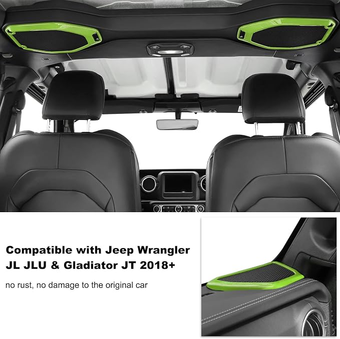 RT-TCZ A Pillar Speaker Trim Cover & Roof Speaker Audio Trim Cover Ring Kit Decoration Interior Accessories for Jeep Wrangler JL JLU & Gladiator JT 2018-2022,Light Green