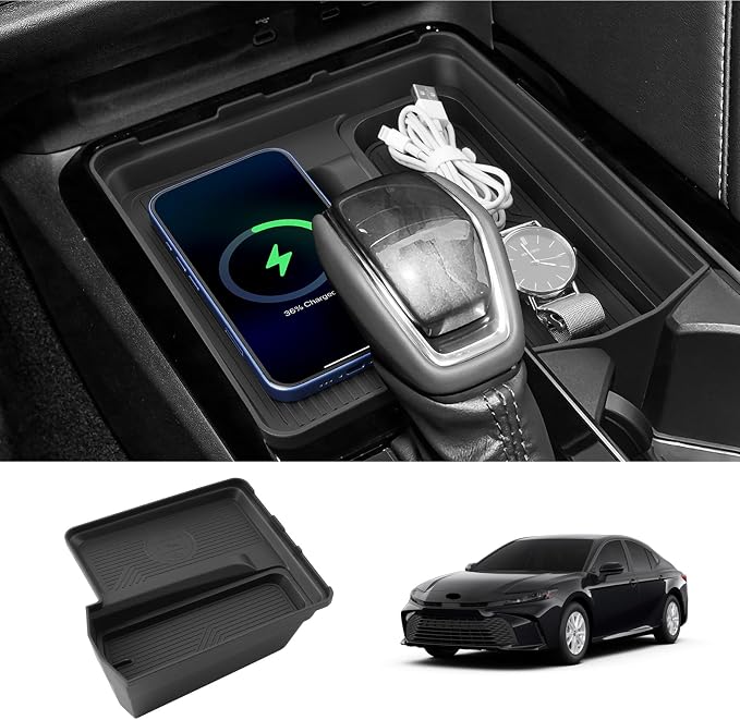 LUWU 2025 2026 Camry Wireless Charging Center Console Organizer for 2025 2026 Toyota Camry Accessories Armrest Console Storage Box Armrest Organizer Insert Tray Glove Organizer Tray ABS Material