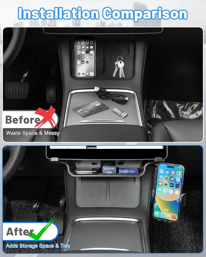 Shademax Under Screen Storage Tray with Phone Holder for Tesla Model 3/Model Y 2024 2023 2022 2021 (Not for Juniper) Center Console Organizer Storage Box Waterproof ABS Model 3 / Y Accessories Black