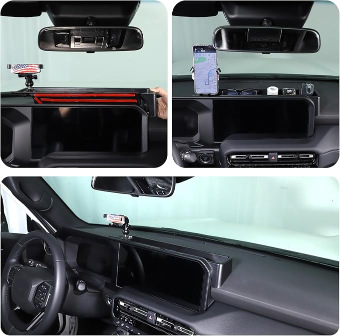 Center Console Dash Organizer Tray Compatible with Toyota Land Cruiser 250 Prado 2024 2025 2026 Navigation Screen Rear Insert Auxiliary Storage Box,Phone Holder Accessories (Style C)