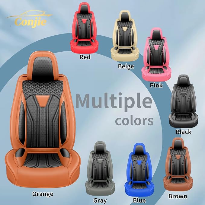 Fit Wrangler Car Seat Covers Premium Leather for Jeep Wrangler 2011-2025 2026. Waterproof,Anti-Slip, Scratch-Resistant & All-Weather Seat Cushion Protector (2 Front Seat, Orange&Black)