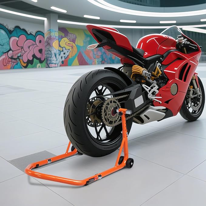 Donext Motorcycle Stand 850LB Adjustable Sport Bike Rear Wheel Lift Swingarm Paddock Stands Orange, 5 Adjustable Heights, U+L