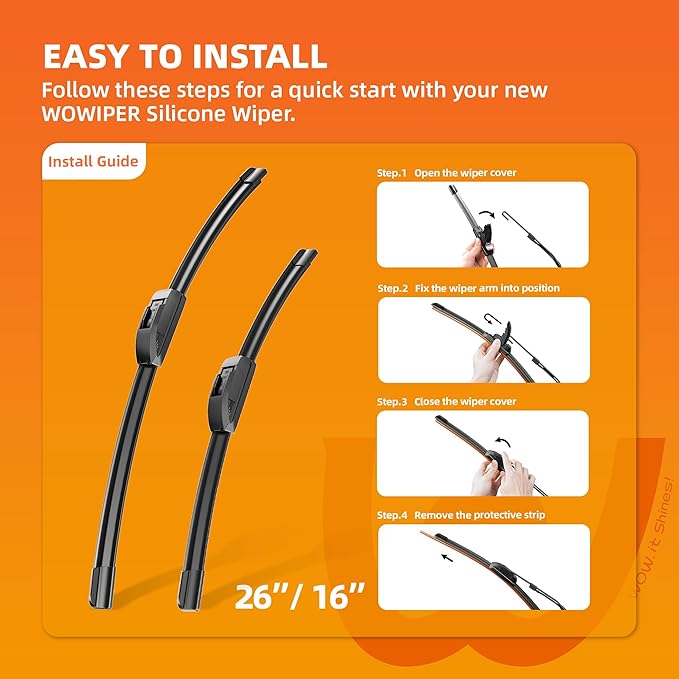 Silicone Wiper Blades 26 16 Replacement for Toyota Corolla 2019-2009 RAV4 2023-2013/Honda CRV 2016 2015 2014 2013 2012+More OEM Quality Windshield Wiper Blades for My Car(Set of 2)