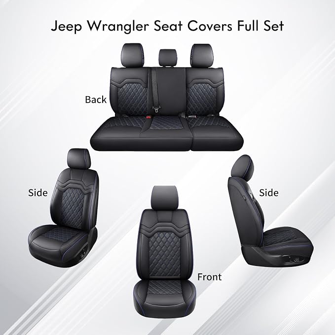 Huidasource for Jeep Wrangler JK Seat Covers 2 Door 2007-2017, Custom Fit Leather Seat Covers for Wrangler 2-Door Sport Rubicon Sahara Freedom Willys (Full Set/Black)