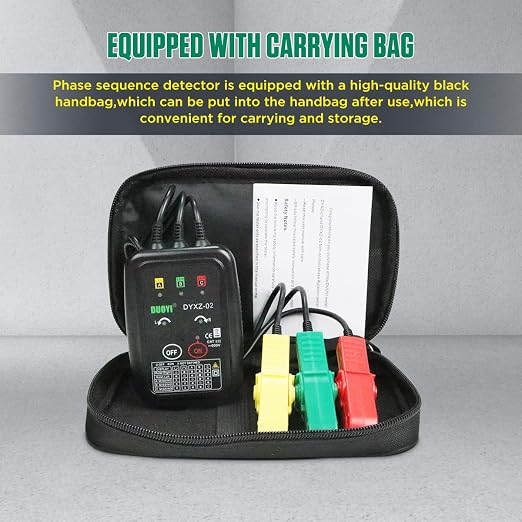 3 Phase Rotation Meter Non Contact Phase Sequence Tester 70V-600V AC Voltage Tester Short Detection, Live Wire Inspection Rotation Meter, with 23.62inch Cable Length,Carrying Bag