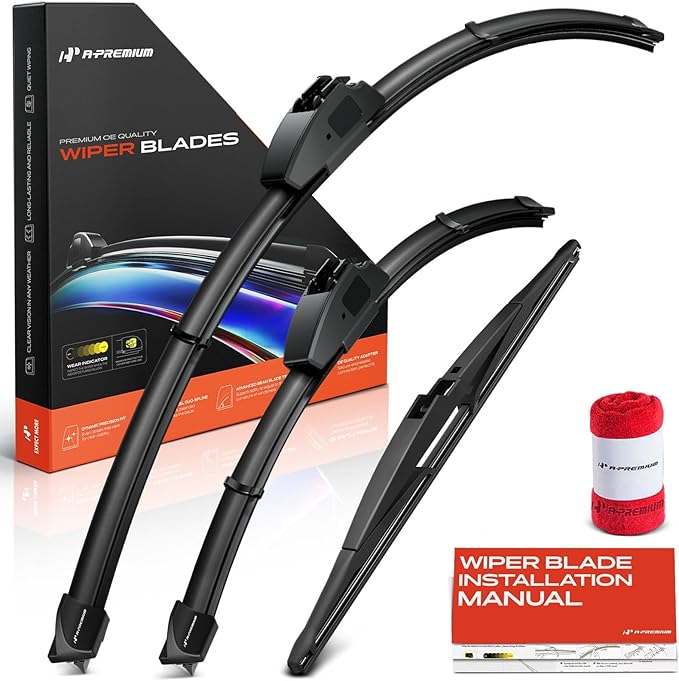 A-Premium 26"/17"/14" Windshield Wiper Blades Compatible with Mazda CX-9 2007-2015 - Front Rear Wipers Blade Set for Hook/RL2 Arm Connector, with Wear Indicator & Towel (Pack of 3)