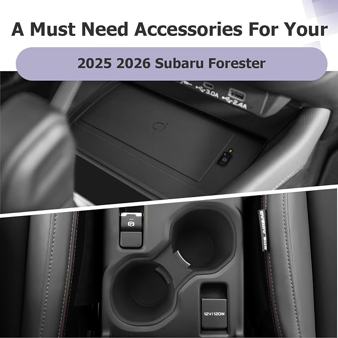 LUWU for 2025 2026 Subaru Forester Accessories Compatible with 2025 2026 Forester, Wireless Charging Anti-Slip Mat - Center Console Cup Holder 2-Pack (Not for 2026+ Touring/Wilderness/Premium)