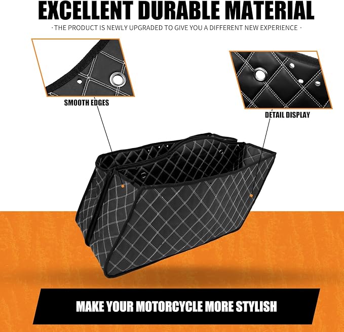 Motorcycle Drop-in Saddlebag Carpet Liners Fits for Harley Touring Models Road King Road Glide Road King Electra Street Ultra Glide Classic 1993-2013 (White Thread)