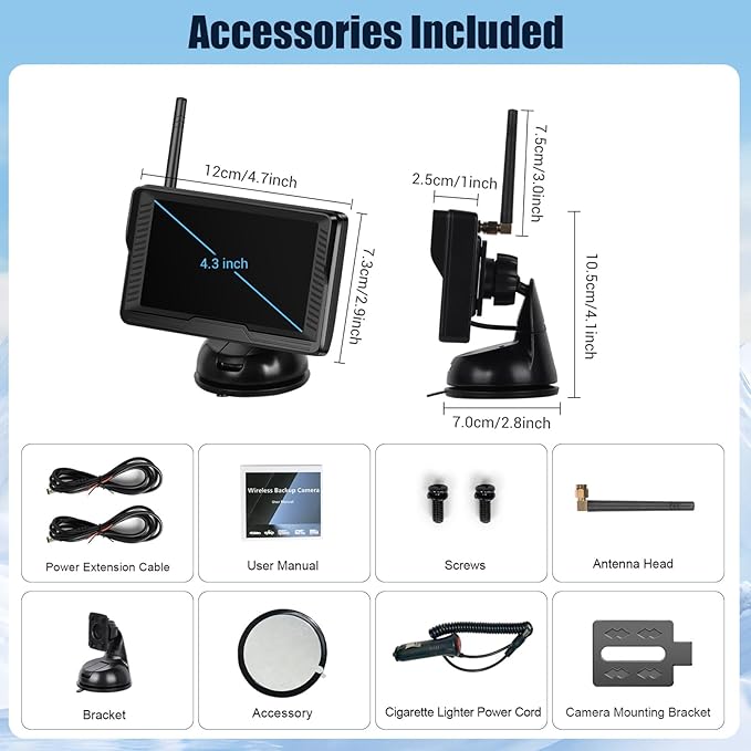 Wireless Backup Camera, 4.3" Easy Setup Plug-Play, AHD Screen Reverse Rear Camera, IP69 Waterproof, Clear Night Vision, Infrared, Long Range with Monitor System for Car Truck SUV