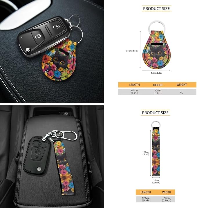 18Pcs Cute Cat Car Seat Cover Sets Full Set Hippie Center Console Cover+Steering Wheel Protector+Seat Belt Covers+Handbrake Protector+Car Cup Mats+Keychain+Headrest Covers Universal fit