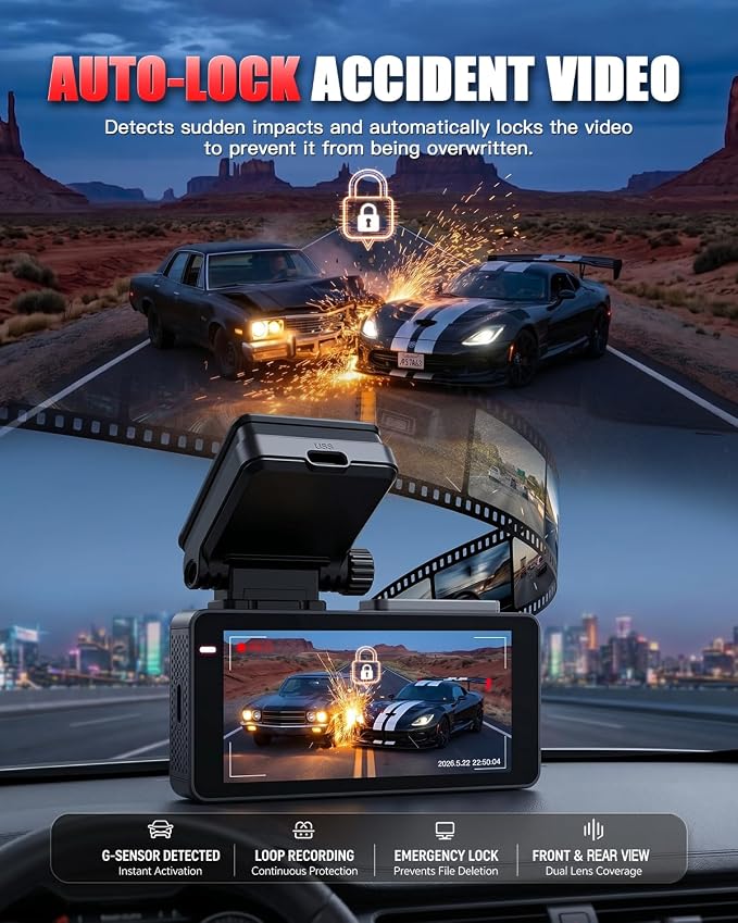 ๐๐+๐.๐๐ Dash Cam Front and Rear, Free Card Included, 5.8GHz WiFi-25MB/s Fast Download, Dash Camera for Cars with WDR,F1.4 Large Aperture Super Night Vision,3.69-inch IPS LCD, 24H Parking Mode