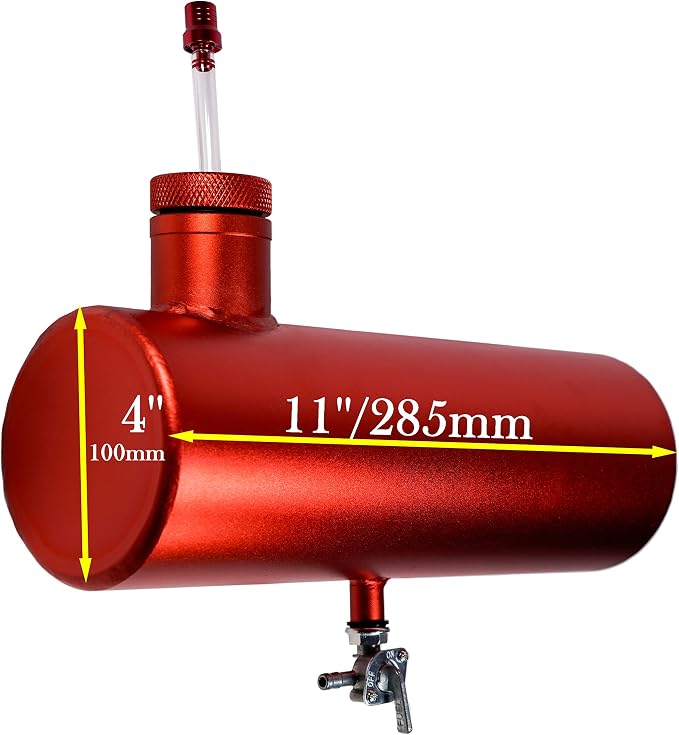 JMCHstore Aluminum Mini bike Gas Fuel Tank Cylinder 4x11'' for Coleman Baja Montser Mega moto Predator Hemi non 212 Engine, Massimo Axis RealTree Motovox Mototec Dirt Gas Bike, Go Kart Parts (Red)