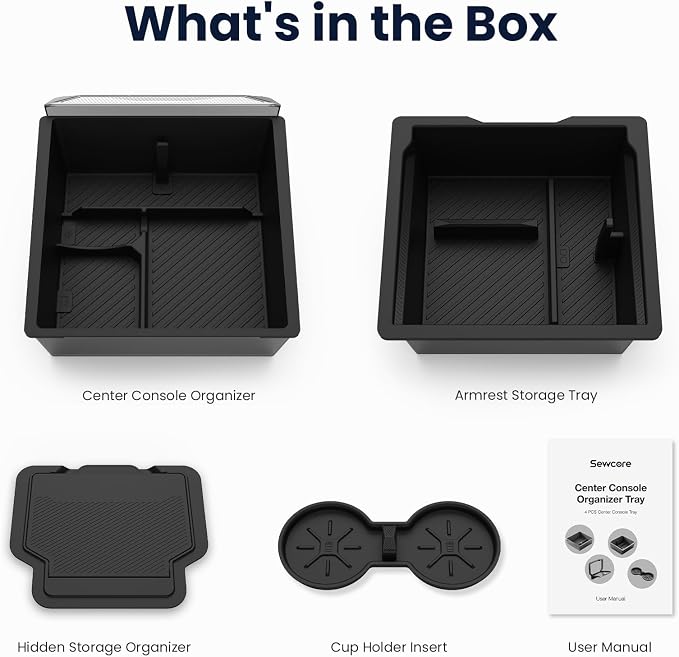 2026 Center Console Organizer for Tesla Model Y Juniper & Model 3 | OEM-Style Fit, Double-Layer Storage, Non-Slip Low-Rattle Mats, Tesla Model Y Juniper 2025-2026 & Model 3 Highland 2024-2026