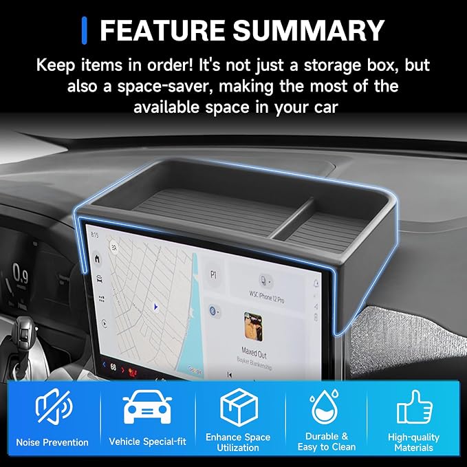 SXCY 2PCS for 2025 2026 Ford Explorer Screen Back Tray + Center Console Organizer for Ford Explorer 2025 2026 Accessories for 2025 2026 Ford Explorer Dashboard Organizer 26 Explorer Accessories(Black)