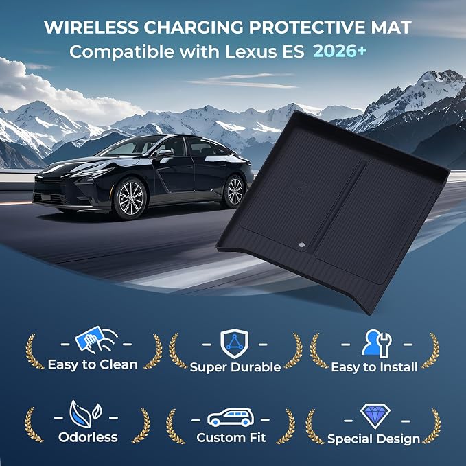 Wireless Charging Protective Mat for Lexus ES/ES350e/ES350h/ES500e 2026, Interior Accessories Center Console Silicone Anti-Slip Wireless Charger Cover Pad Protector for 2026 ES, Black