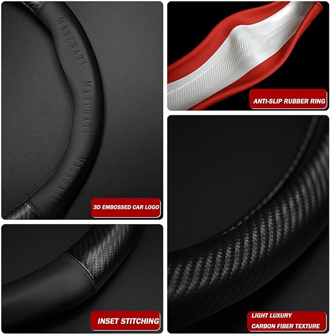 New Compitable with Fit Volvo Leather Steering Wheel Cover,Stylish Nappa Leather Carbon Fiber Texture Protector,Non-Slip,Universal 15inch Compatible with Fit Volvo Accessories (Old-vol)