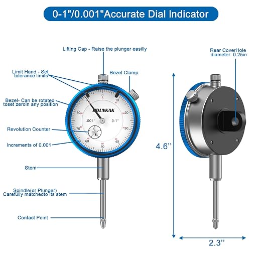 HDLNKAK Disc and Rotor/Ball Joint Gage Set, 0-1'' Dial Indicator 0.001'' (Blue) and 360 Deg Flexible Stem Holder,Automobile Brake disc Flatness Measurement Tool