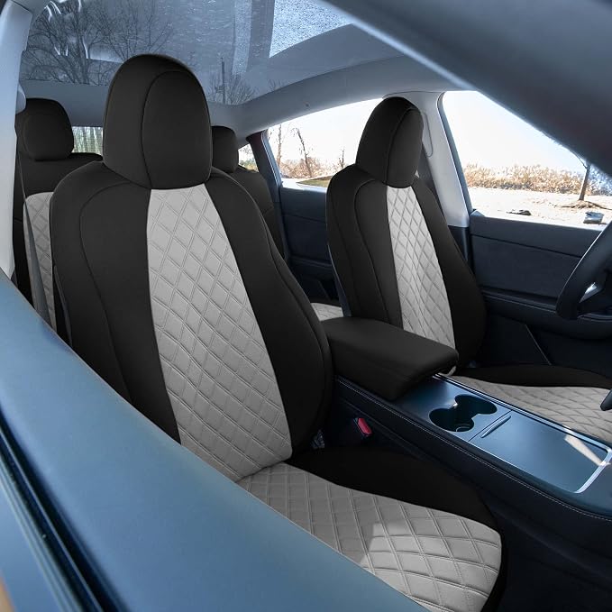 FH Group Custom Fit Car Seat Covers Specifically Made for 2020-2025 Tesla Model Y Ultraflex Neoprene Water Resistant Automotive Seat Covers - Full Set Gray