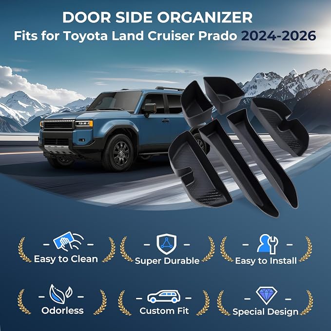 6PCS Door Side Organizer Storage Tray for Toyota Land Cruiser Prado 250 J250 LC250 2026 2025 2024 Interior Accessories, Front & Rear Door Storage Insert Tray for 2024-2026 Land Cruiser, Black