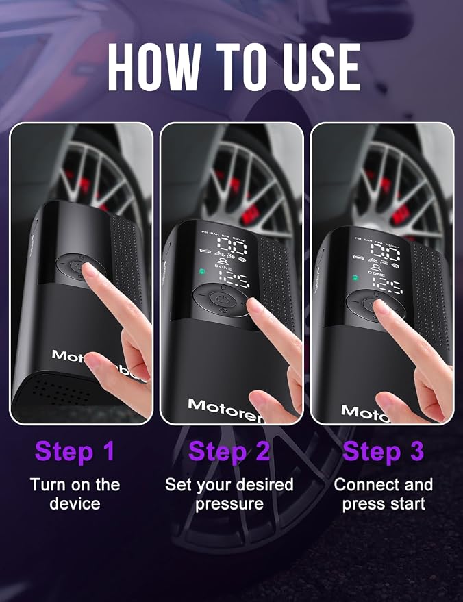 Tire Inflator Portable Air Compressor-150PSI Cordless Air Pump for Car Tires with Digital Pressure Gauge, LED Light, Fast Inflation & Auto Shutoff, Tire Pump for Car Motorcycle Bicycle Ball