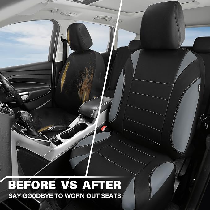 CAR PASS Waterproof Car Seat Covers Front Seats Only with 5mm Composite EVA, Neoprene Car Seat Cover with Separate Headrest Cover, Quick Setup Universal Fit for Car SUV Trucks,Airbag Compatible(Gray