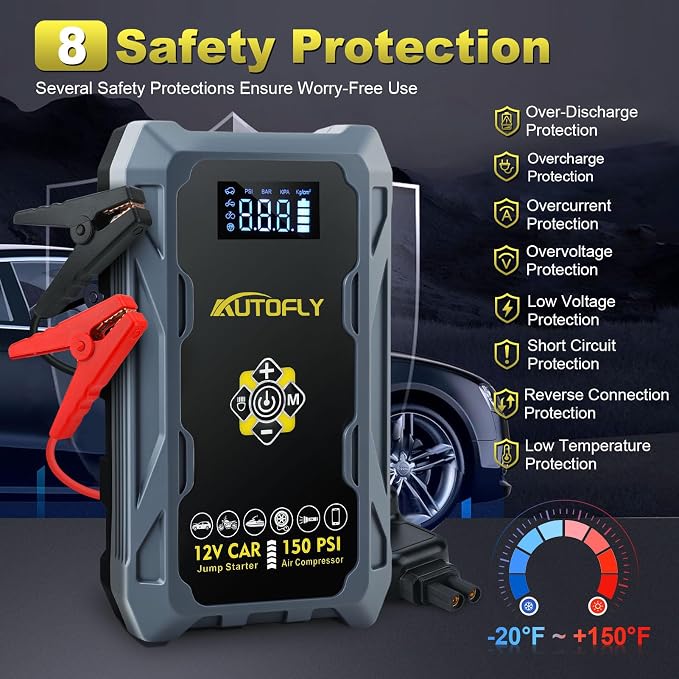 Car Jump Starter with Air Compressor, 3000A Portable Battery Pack with 150PSI Tire Inflator, 37WH DC12V Jump Box for Car Charger Battery Booster with LCD Display (Up 10L Gas/8L Diesel Engine)