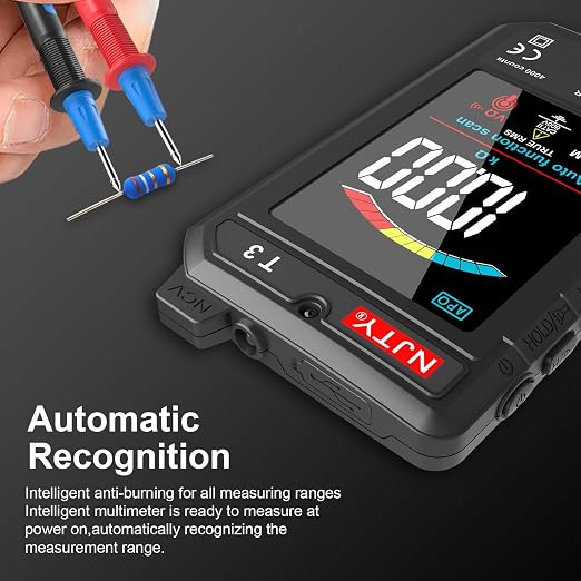 NJTY T3 Smart Digital Multimeter, Ultra-Thin Rechargeable Voltmeter with 3.2" Color LCD, Auto-Ranging 600V AC/DC Tester for Resistance NCV Live Wire Detection