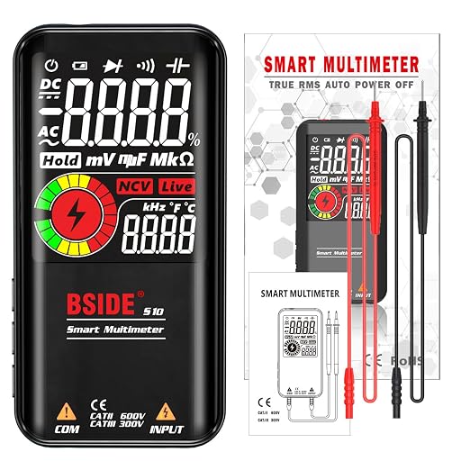 BSIDE Digital Multimeter Color LCD 9999 Counts Auto-Ranging Voltmeter Capacitance Resistance Continuity Frequency Diode Duty Cycle Live Check Voltage Tester with Flashlight