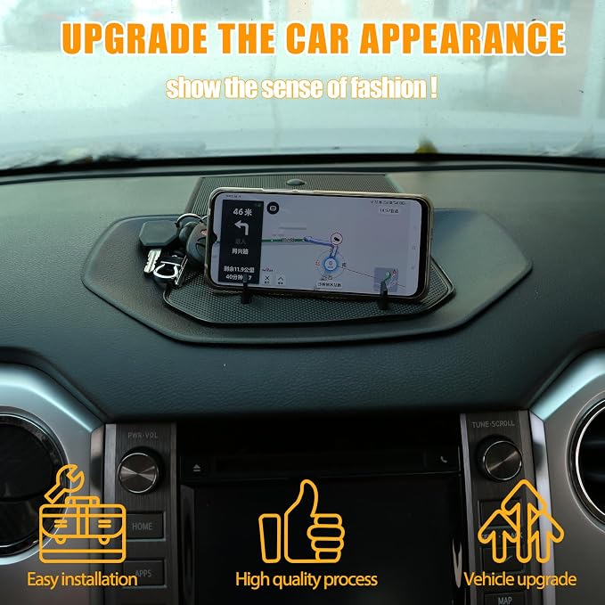 Black ABS Car Center Console Dash Table Storage Tray Fit for Toyota Tundra 2014-2021 Instrument Organizer Phone Holder Cradle Accessories (Without Mobile Phone Holder)