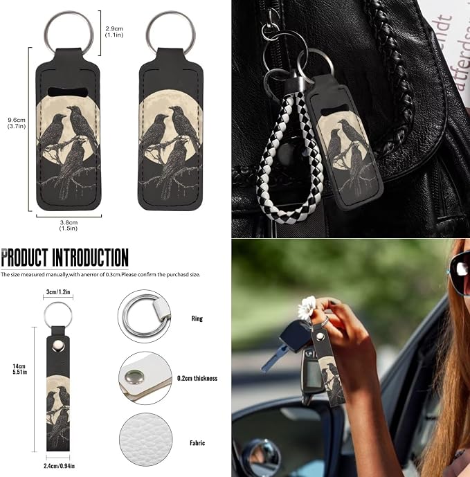Suobstales Raven Moon Print Cars Seat Covers Full Set of 13,Car Accessories Steering Wheel Cover + Seat Belt Covers Pads + Rearview Mirror Cover + Car Trash Can + Coasters + Keychains
