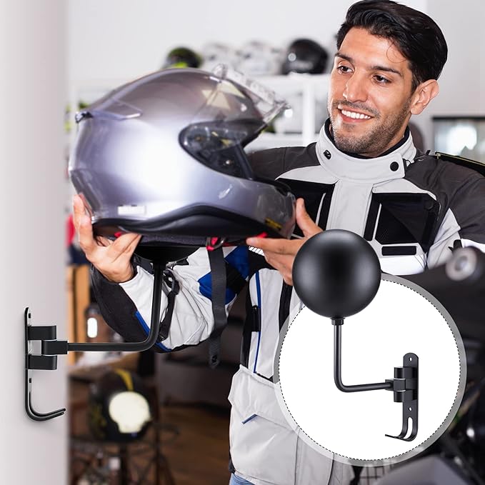 Shimeyao Motorcycle Helmet Rack Wall Mount Helmet Holder 180° Rotation Motorcycle Gear Hanger Display Stand with 2 Hooks for Men Women, Bike Coats, Caps, Jacket, Glove Sportswear Accessories