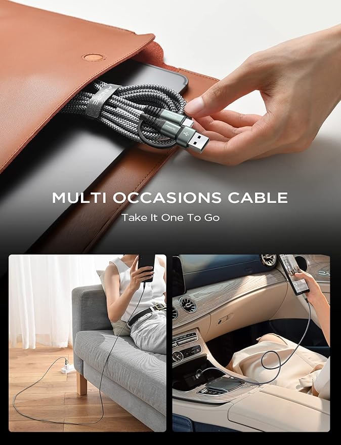 AINOPE USB-A/C to USB-C Cable & Phone Mount for Car