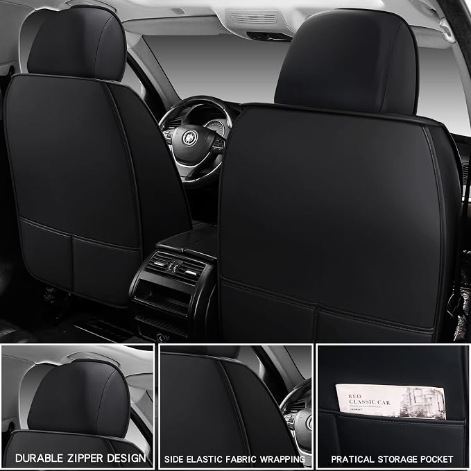 MINGBRON Leather Car Seat Covers Full Set, Universal Faux Leather Car Seat Covers 5 Seats, Automotive Seat Covers for Most Sedans SUVs Trucks, Front and Rear Seat Covers