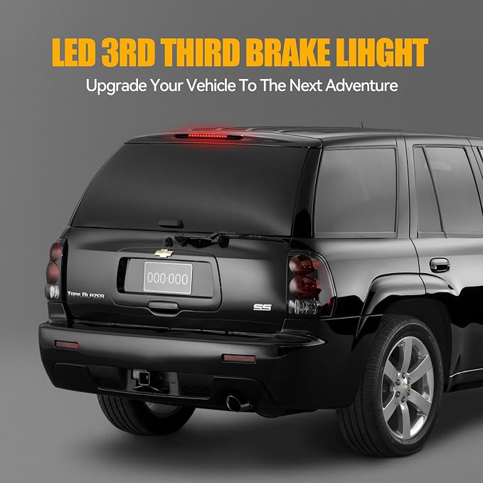 Third 3rd Brake Light LED for 2002-2009 Chevy Trailblazer GMC Envoy, High Mount Rear Brake Lights Assembly for 04-07 Buick Rainier, Waterproof Center Cab Lamp Stop Light (Black)