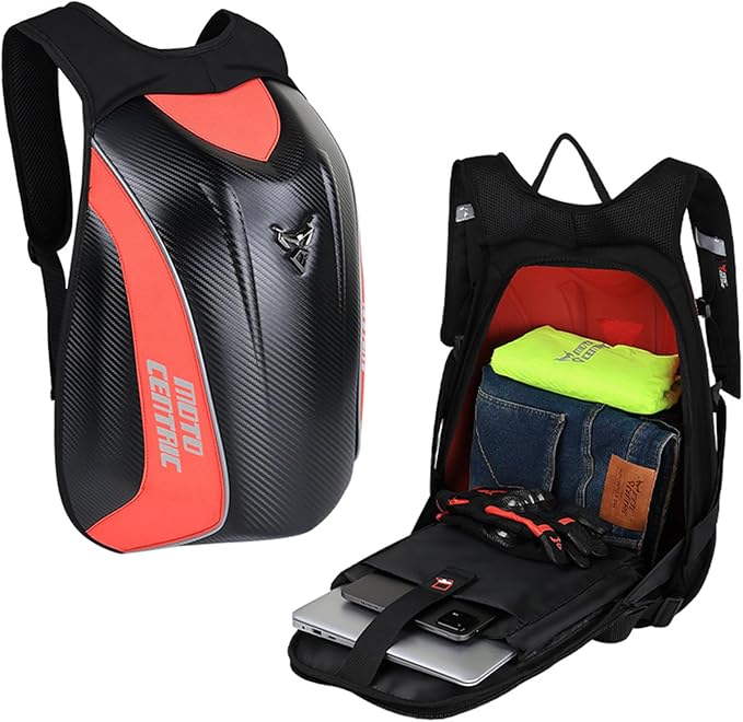 Motorcycle Backpack Waterproof Large Capacity Carbon Fiber Rider Backpack Hard Shell Reflective Motorbike Travel Suitcase Light Version (Black)